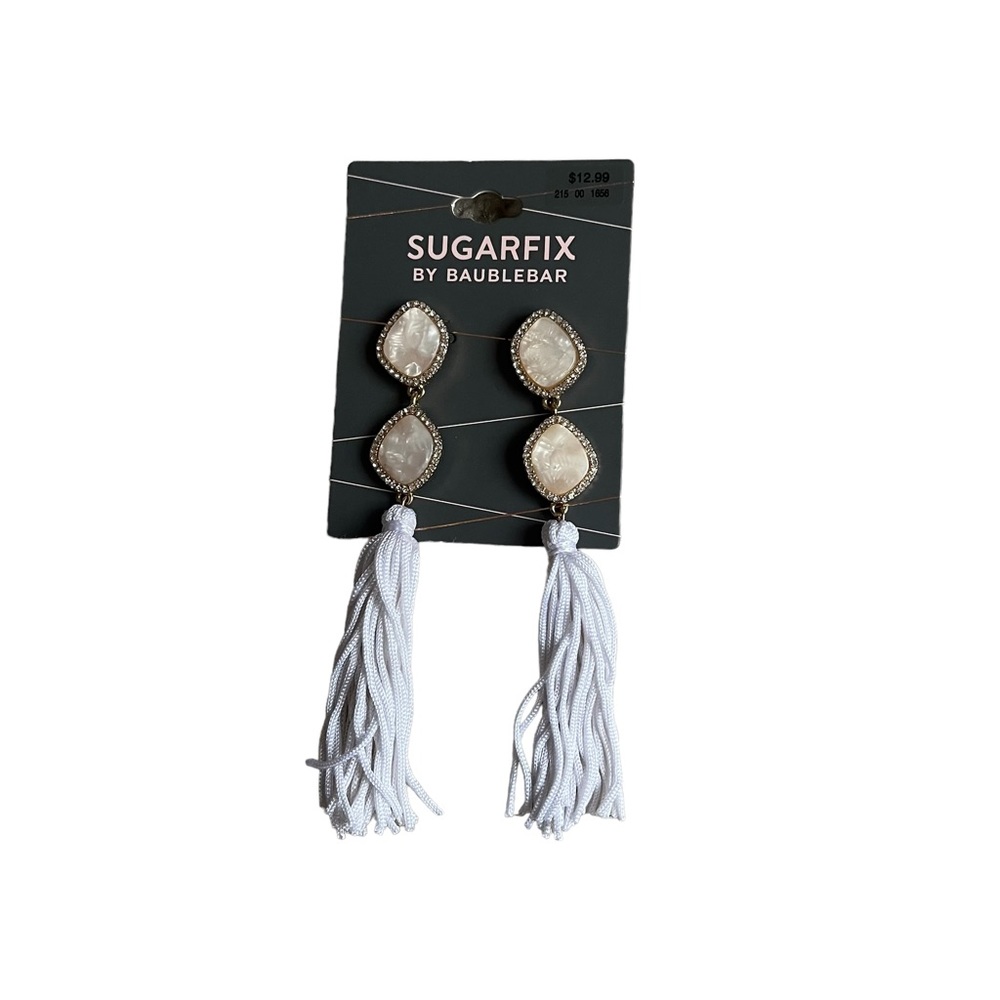 Sugarfix by Bauble Bar Resin Rhinestone White Tassel Earrings